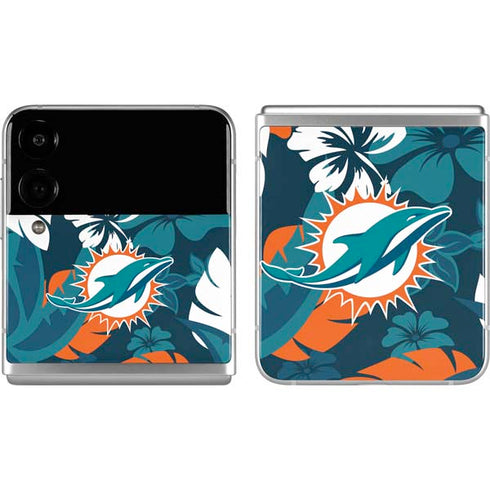 NFL Miami Dolphins Tropical Print Galaxy Z Flip4 5G Skin